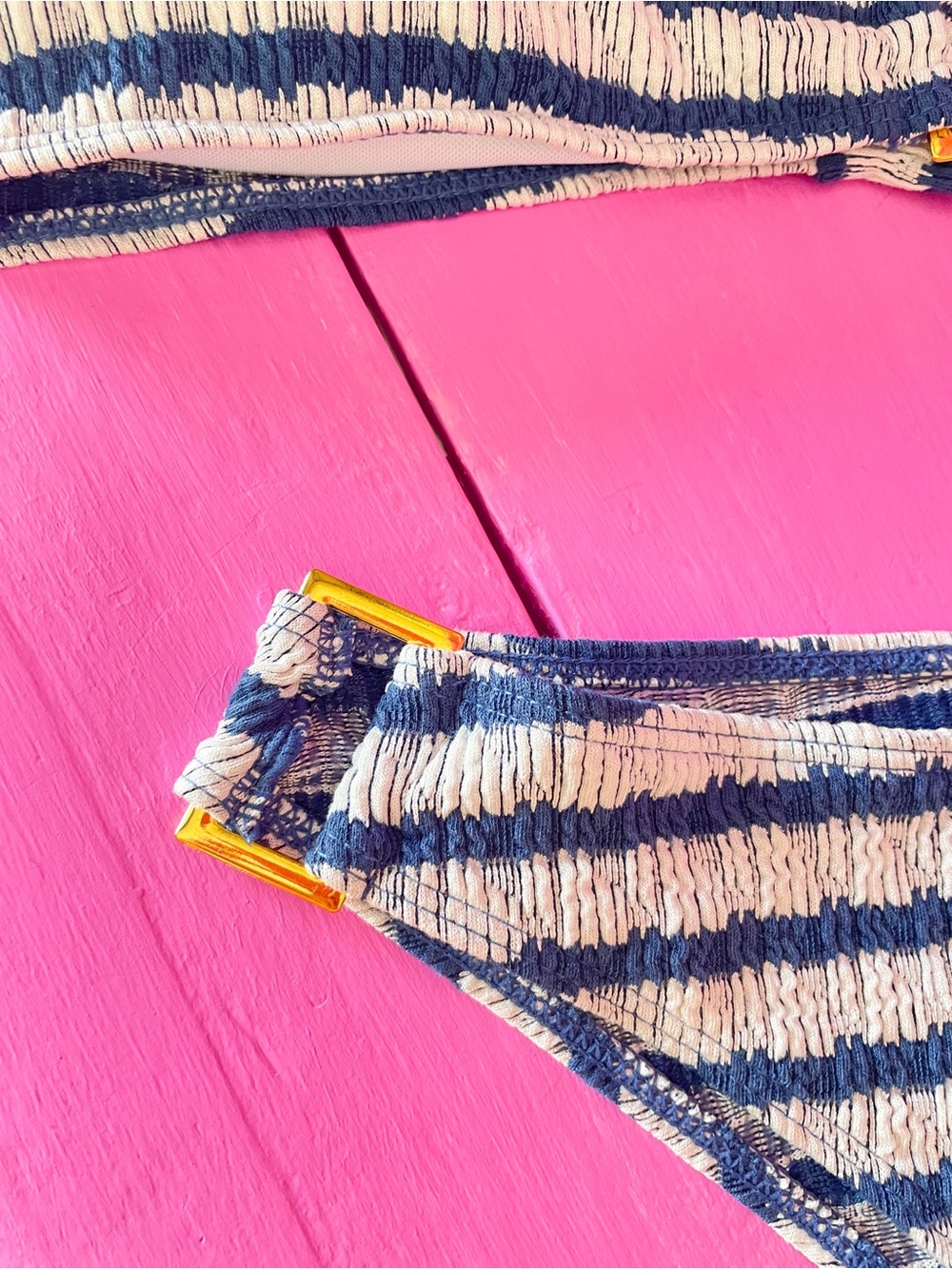 SHEIN Navy and White Striped Textured Halter Bikini - Picture 3 of 4
